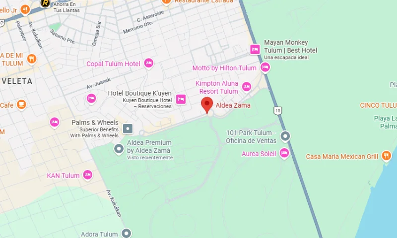 Mapa temporal de ubicación de Aldea Zama, Tulum